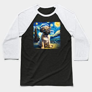Starry Pug Portrait - Dog Portrait Baseball T-Shirt